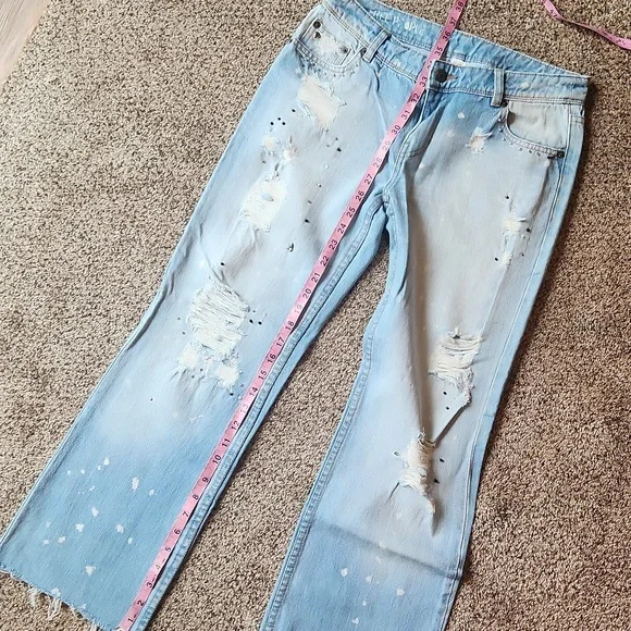 Free People | Distressed & Bedazzeled Light Blue Jeans - Picture 9 of 14